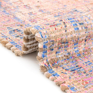 Peach pink 7' 10 x 7' 10 Chenille Jute Square Area Rug Vintage Distressed Boho All Natural Eco-Friendly Sustainable Carpet for Living Dining Office Dorm Rooms for Sale at Rug Engine