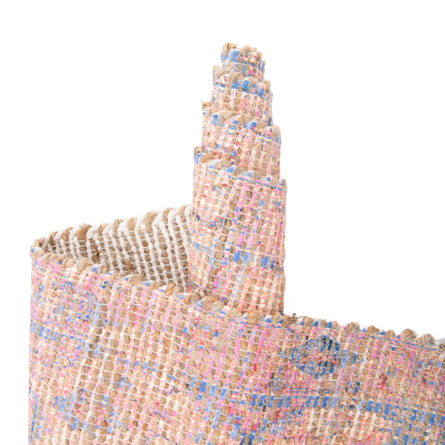 Peach pink 7' 10 x 7' 10 Chenille Jute Square Area Rug Vintage Distressed Boho All Natural Eco-Friendly Sustainable Carpet for Living Dining Office Dorm Rooms for Sale at Rug Engine