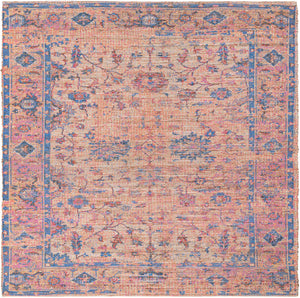 Peach pink 7' 10 x 7' 10 Chenille Jute Square Area Rug Vintage Distressed Boho All Natural Eco-Friendly Sustainable Carpet for Living Dining Office Dorm Rooms for Sale at Rug Engine