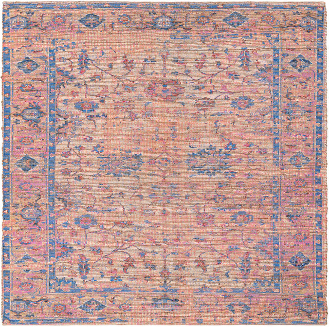 Peach pink 7' 10 x 7' 10 Chenille Jute Square Area Rug Vintage Distressed Boho All Natural Eco-Friendly Sustainable Carpet for Living Dining Office Dorm Rooms for Sale at Rug Engine