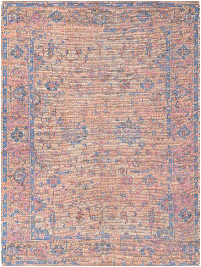 Peach pink 9' x 12' Chenille Jute Rectangle Area Rug Vintage Distressed Boho All Natural Eco-Friendly Sustainable Carpet for Living Dining Office Dorm Rooms for Sale at Rug Engine