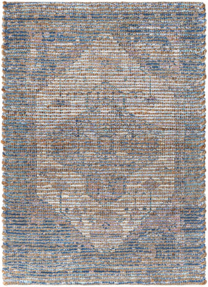 Blue 2' x 3' 1 Chenille Jute Rectangle Area Rug Vintage Distressed Boho All Natural Eco-Friendly Sustainable Carpet for Living Dining Office Dorm Rooms for Sale at Rug Engine