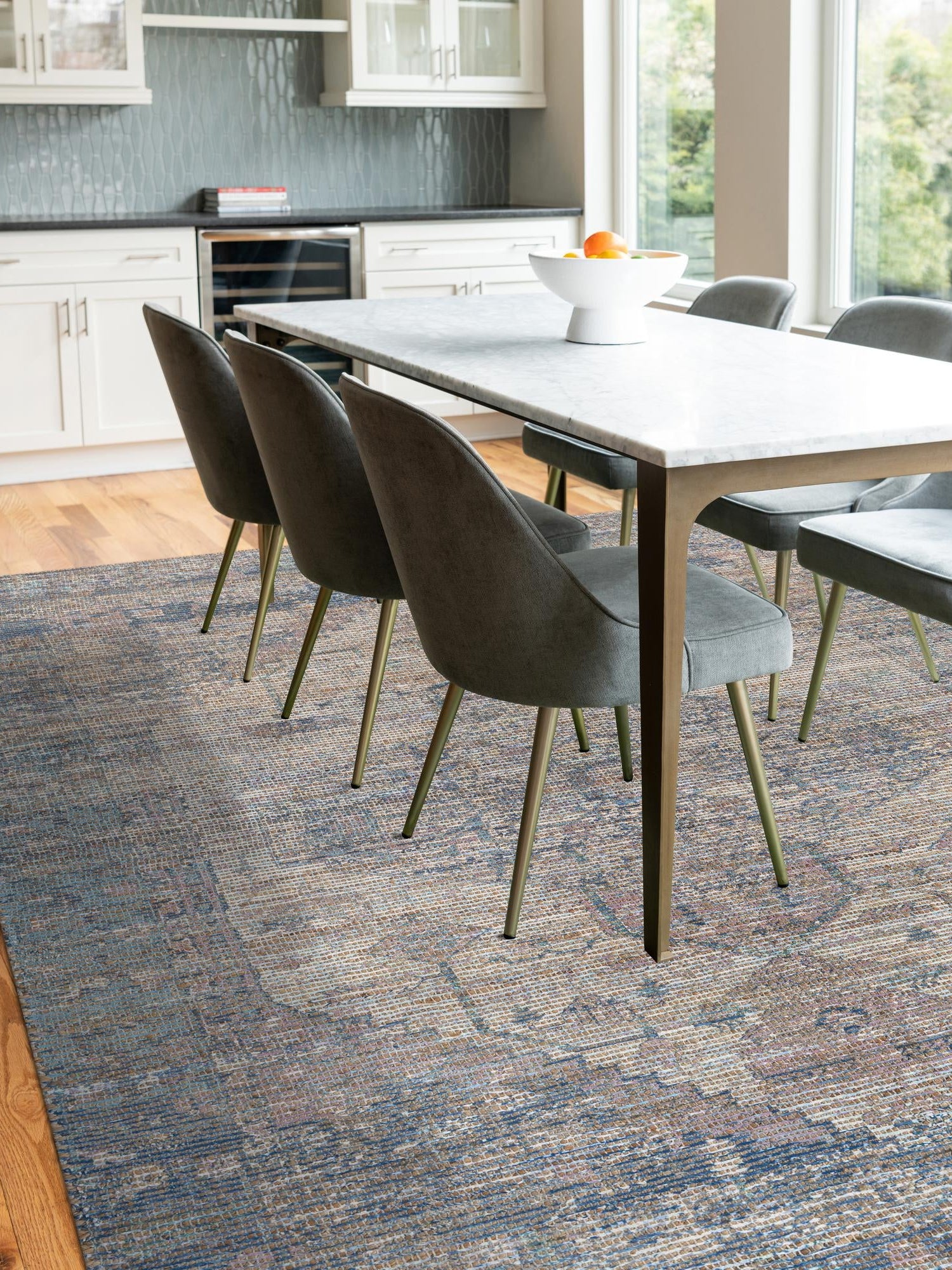 Blue 9' x 12' Chenille Jute Rectangle Area Rug Vintage Distressed Boho All Natural Eco-Friendly Sustainable Carpet for Living Dining Office Dorm Rooms for Sale at Rug Engine