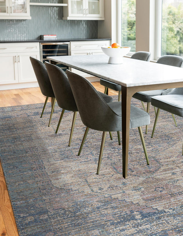 Blue 9' x 12' Chenille Jute Rectangle Area Rug Vintage Distressed Boho All Natural Eco-Friendly Sustainable Carpet for Living Dining Office Dorm Rooms for Sale at Rug Engine