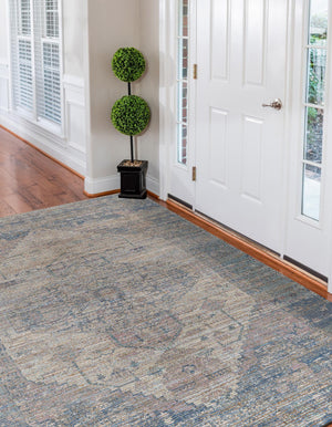 Blue 2' x 3' 1 Chenille Jute Rectangle Area Rug Vintage Distressed Boho All Natural Eco-Friendly Sustainable Carpet for Living Dining Office Dorm Rooms for Sale at Rug Engine