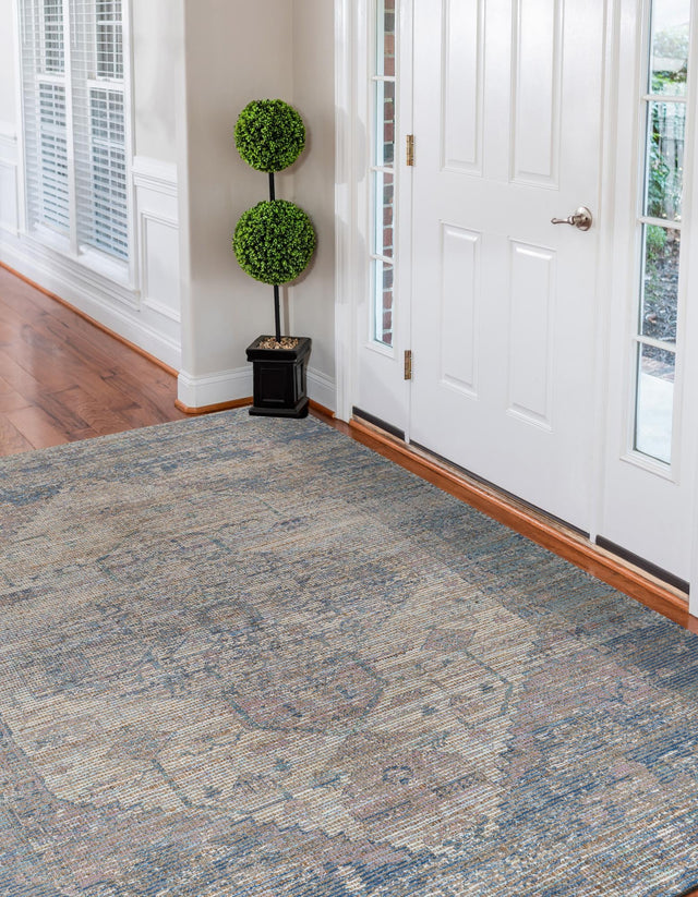 Blue 9' x 12' Chenille Jute Rectangle Area Rug Vintage Distressed Boho All Natural Eco-Friendly Sustainable Carpet for Living Dining Office Dorm Rooms for Sale at Rug Engine