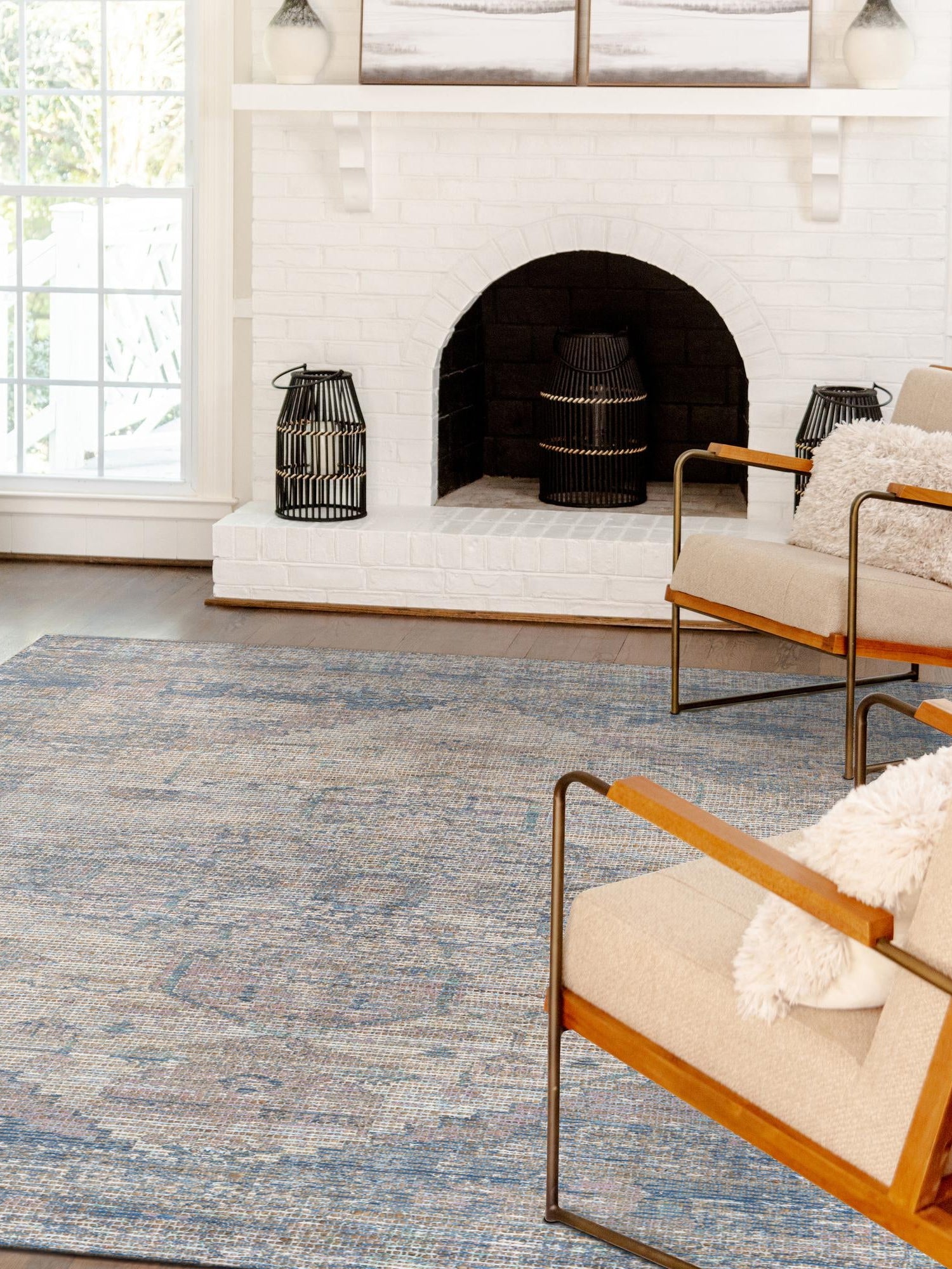 Blue 9' x 12' Chenille Jute Rectangle Area Rug Vintage Distressed Boho All Natural Eco-Friendly Sustainable Carpet for Living Dining Office Dorm Rooms for Sale at Rug Engine