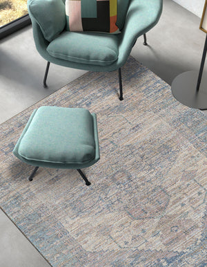 Blue 4' 1 x 6' 1 Chenille Jute Rectangle Area Rug Vintage Distressed Boho All Natural Eco-Friendly Sustainable Carpet for Living Dining Office Dorm Rooms for Sale at Rug Engine