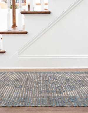 Blue 2' 2 x 8' Chenille Jute Runner Area Rug Vintage Distressed Boho All Natural Eco-Friendly Sustainable Carpet for Living Dining Office Dorm Rooms for Sale at Rug Engine