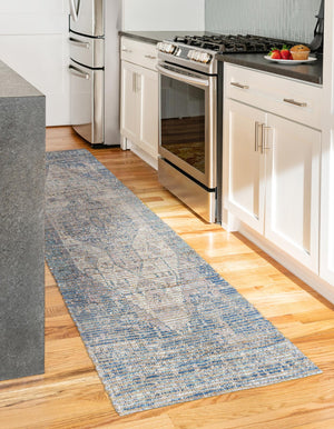 Blue 2' 2 x 8' Chenille Jute Runner Area Rug Vintage Distressed Boho All Natural Eco-Friendly Sustainable Carpet for Living Dining Office Dorm Rooms for Sale at Rug Engine