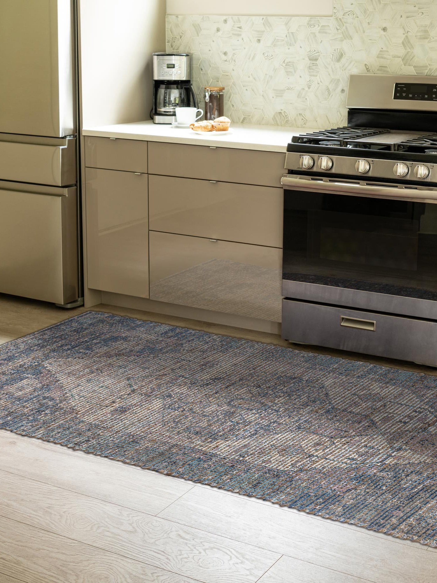 Blue 2' 2 x 6' 1 Chenille Jute Runner Area Rug Vintage Distressed Boho All Natural Eco-Friendly Sustainable Carpet for Living Dining Office Dorm Rooms for Sale at Rug Engine