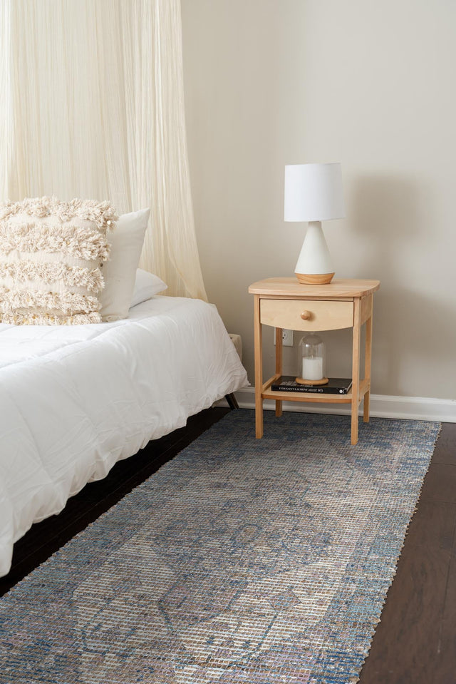 Blue 2' 2 x 6' 1 Chenille Jute Runner Area Rug Vintage Distressed Boho All Natural Eco-Friendly Sustainable Carpet for Living Dining Office Dorm Rooms for Sale at Rug Engine
