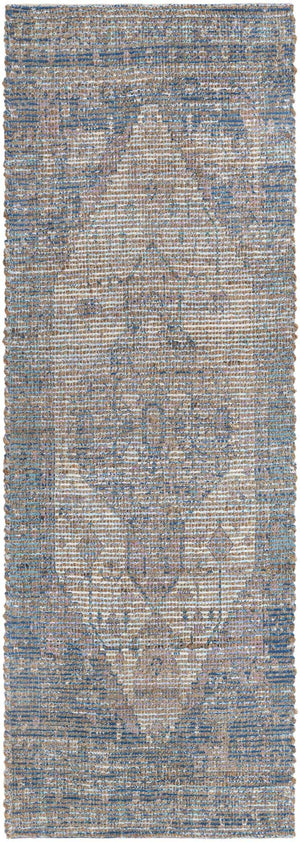 Blue 2' 2 x 6' 1 Chenille Jute Runner Area Rug Vintage Distressed Boho All Natural Eco-Friendly Sustainable Carpet for Living Dining Office Dorm Rooms for Sale at Rug Engine