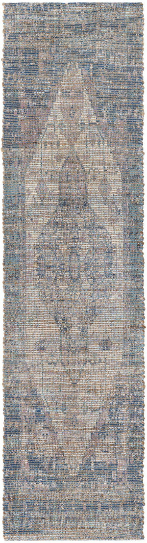Blue 2' 2 x 8' Chenille Jute Runner Area Rug Vintage Distressed Boho All Natural Eco-Friendly Sustainable Carpet for Living Dining Office Dorm Rooms for Sale at Rug Engine