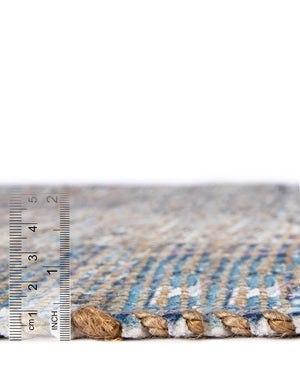 Blue 7' 10 x 7' 10 Chenille Jute Square Area Rug Vintage Distressed Boho All Natural Eco-Friendly Sustainable Carpet for Living Dining Office Dorm Rooms for Sale at Rug Engine