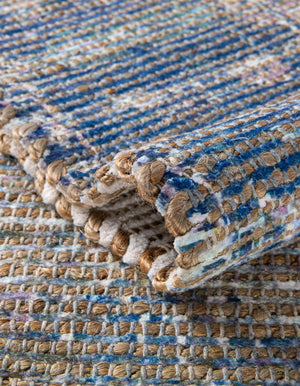 Blue 7' 10 x 7' 10 Chenille Jute Square Area Rug Vintage Distressed Boho All Natural Eco-Friendly Sustainable Carpet for Living Dining Office Dorm Rooms for Sale at Rug Engine