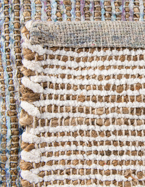 Blue 7' 10 x 7' 10 Chenille Jute Square Area Rug Vintage Distressed Boho All Natural Eco-Friendly Sustainable Carpet for Living Dining Office Dorm Rooms for Sale at Rug Engine