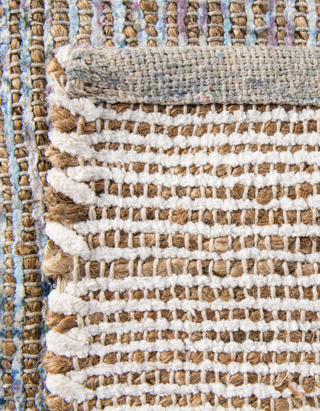 Blue 7' 10 x 7' 10 Chenille Jute Square Area Rug Vintage Distressed Boho All Natural Eco-Friendly Sustainable Carpet for Living Dining Office Dorm Rooms for Sale at Rug Engine