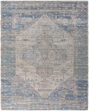 Blue 7' 10 x 10' Chenille Jute Rectangle Area Rug Vintage Distressed Boho All Natural Eco-Friendly Sustainable Carpet for Living Dining Office Dorm Rooms for Sale at Rug Engine
