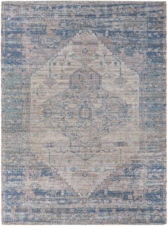 Blue 9' x 12' Chenille Jute Rectangle Area Rug Vintage Distressed Boho All Natural Eco-Friendly Sustainable Carpet for Living Dining Office Dorm Rooms for Sale at Rug Engine