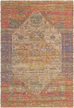 Multicolor 4' 1 x 6' 1 Chenille Jute Rectangle Area Rug Vintage Distressed Boho All Natural Eco-Friendly Sustainable Carpet for Living Dining Office Dorm Rooms for Sale at Rug Engine