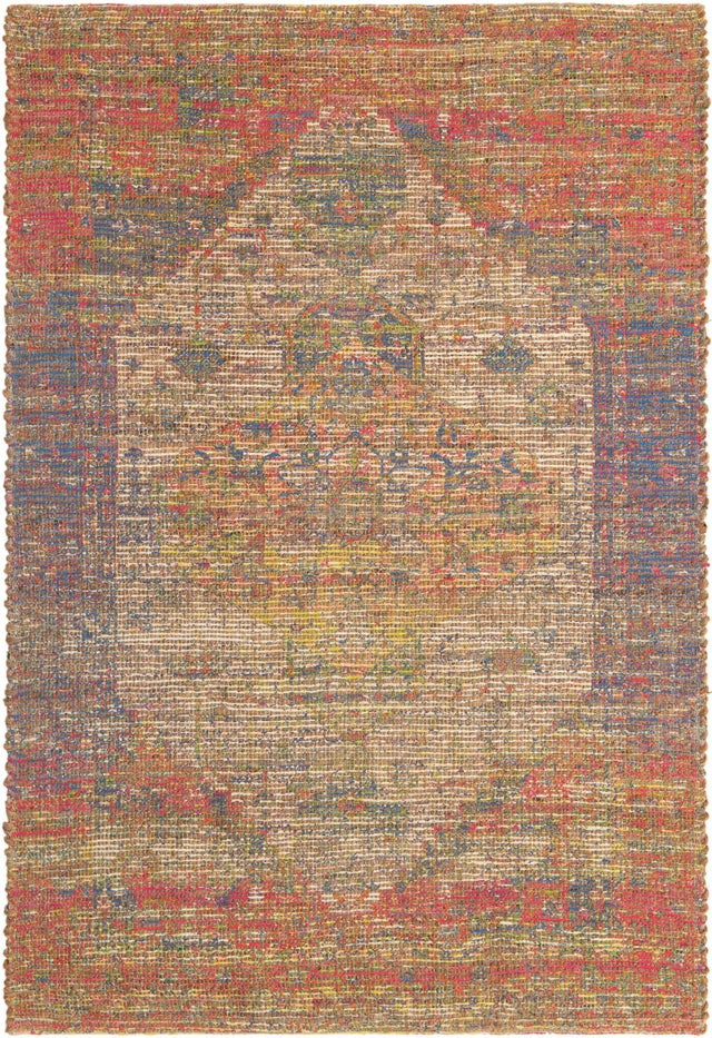 Multicolor 4' 1 x 6' 1 Chenille Jute Rectangle Area Rug Vintage Distressed Boho All Natural Eco-Friendly Sustainable Carpet for Living Dining Office Dorm Rooms for Sale at Rug Engine