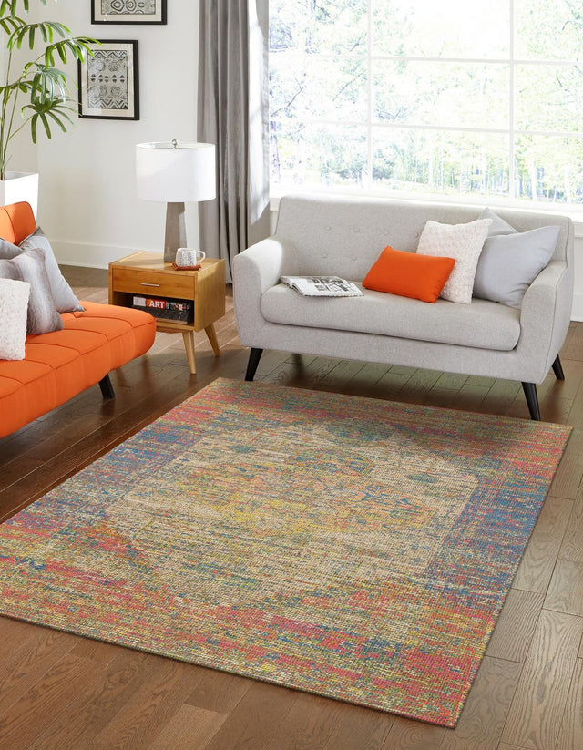 Multicolor 9' x 12' Chenille Jute Rectangle Area Rug Vintage Distressed Boho All Natural Eco-Friendly Sustainable Carpet for Living Dining Office Dorm Rooms for Sale at Rug Engine