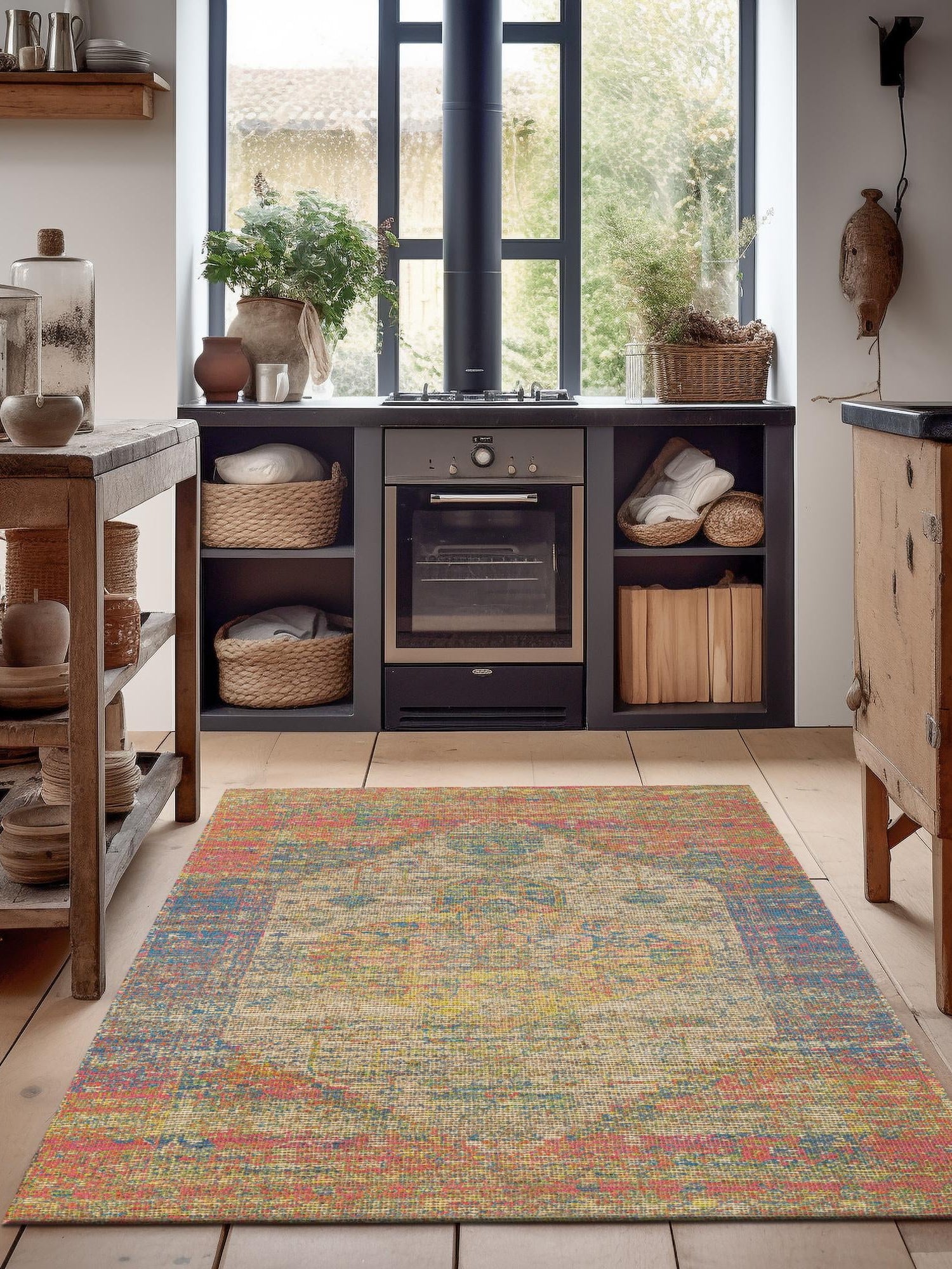 Multicolor 2' x 3' 1 Chenille Jute Rectangle Area Rug Vintage Distressed Boho All Natural Eco-Friendly Sustainable Carpet for Living Dining Office Dorm Rooms for Sale at Rug Engine