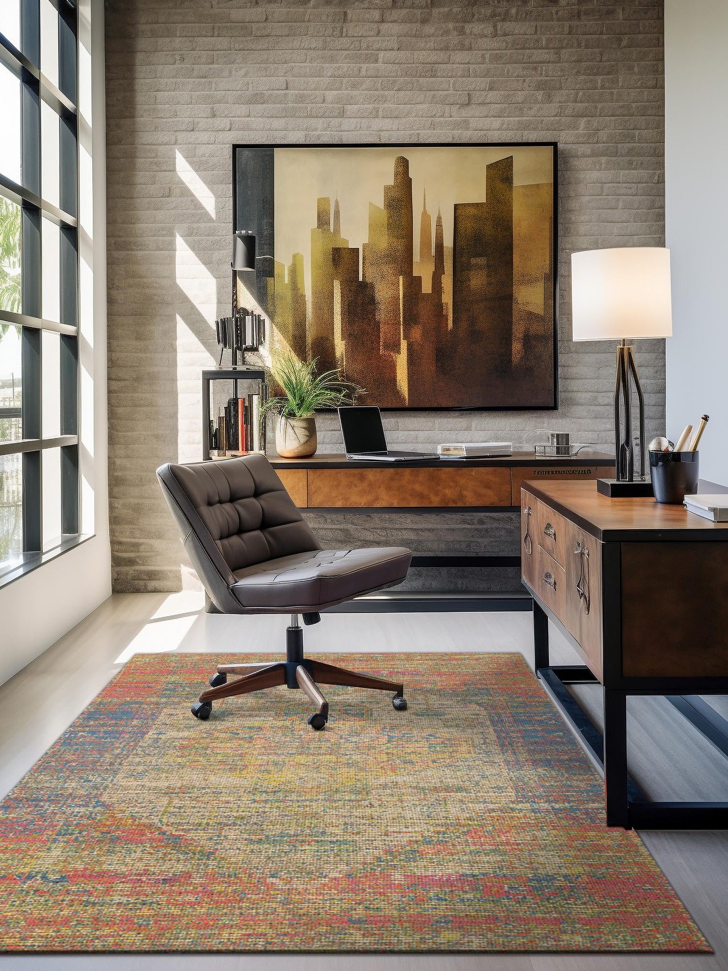 Multicolor 7' 10 x 10' Chenille Jute Rectangle Area Rug Vintage Distressed Boho All Natural Eco-Friendly Sustainable Carpet for Living Dining Office Dorm Rooms for Sale at Rug Engine