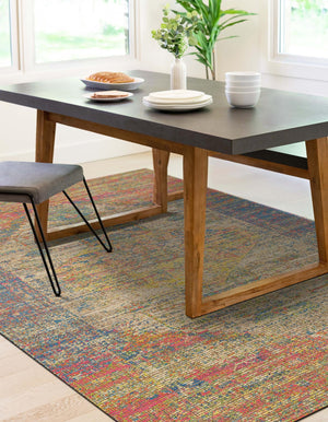 Multicolor 7' 10 x 10' Chenille Jute Rectangle Area Rug Vintage Distressed Boho All Natural Eco-Friendly Sustainable Carpet for Living Dining Office Dorm Rooms for Sale at Rug Engine