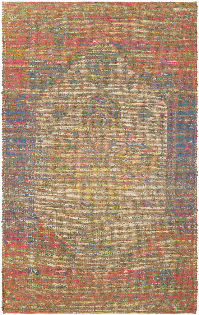 Multicolor 5' 3 x 8' Chenille Jute Rectangle Area Rug Vintage Distressed Boho All Natural Eco-Friendly Sustainable Carpet for Living Dining Office Dorm Rooms for Sale at Rug Engine
