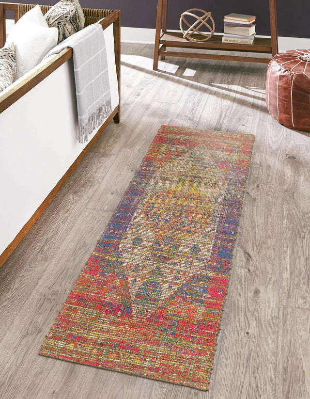 Multicolor 2' 2 x 8' Chenille Jute Runner Area Rug Vintage Distressed Boho All Natural Eco-Friendly Sustainable Carpet for Living Dining Office Dorm Rooms for Sale at Rug Engine