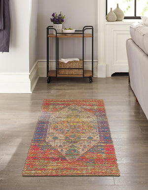 Multicolor 2' 2 x 8' Chenille Jute Runner Area Rug Vintage Distressed Boho All Natural Eco-Friendly Sustainable Carpet for Living Dining Office Dorm Rooms for Sale at Rug Engine