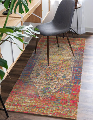 Multicolor 2' 2 x 6' 1 Chenille Jute Runner Area Rug Vintage Distressed Boho All Natural Eco-Friendly Sustainable Carpet for Living Dining Office Dorm Rooms for Sale at Rug Engine