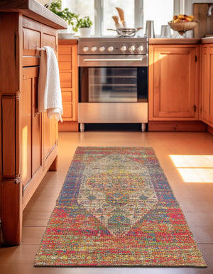 Multicolor 2' 2 x 6' 1 Chenille Jute Runner Area Rug Vintage Distressed Boho All Natural Eco-Friendly Sustainable Carpet for Living Dining Office Dorm Rooms for Sale at Rug Engine