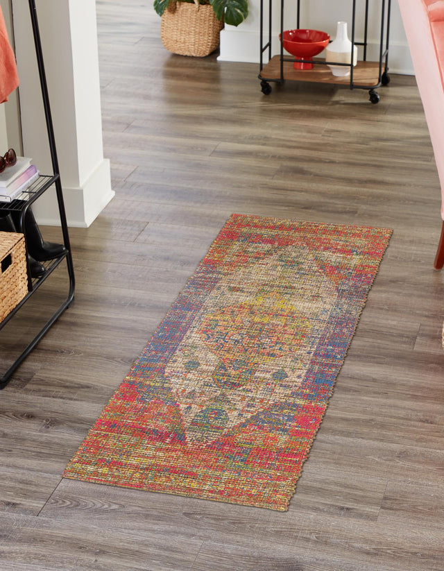 Multicolor 2' 2 x 8' Chenille Jute Runner Area Rug Vintage Distressed Boho All Natural Eco-Friendly Sustainable Carpet for Living Dining Office Dorm Rooms for Sale at Rug Engine