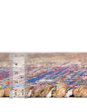 Multicolor 7' 10 x 7' 10 Chenille Jute Square Area Rug Vintage Distressed Boho All Natural Eco-Friendly Sustainable Carpet for Living Dining Office Dorm Rooms for Sale at Rug Engine
