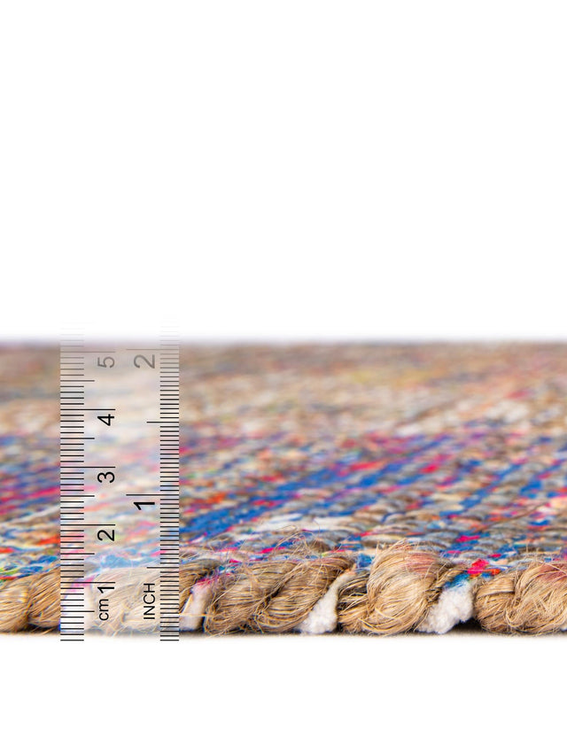 Multicolor 7' 10 x 7' 10 Chenille Jute Square Area Rug Vintage Distressed Boho All Natural Eco-Friendly Sustainable Carpet for Living Dining Office Dorm Rooms for Sale at Rug Engine
