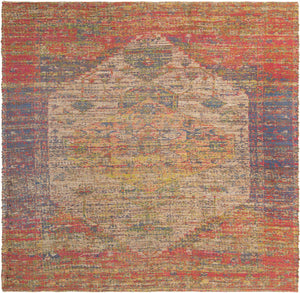 Multicolor 7' 10 x 7' 10 Chenille Jute Square Area Rug Vintage Distressed Boho All Natural Eco-Friendly Sustainable Carpet for Living Dining Office Dorm Rooms for Sale at Rug Engine