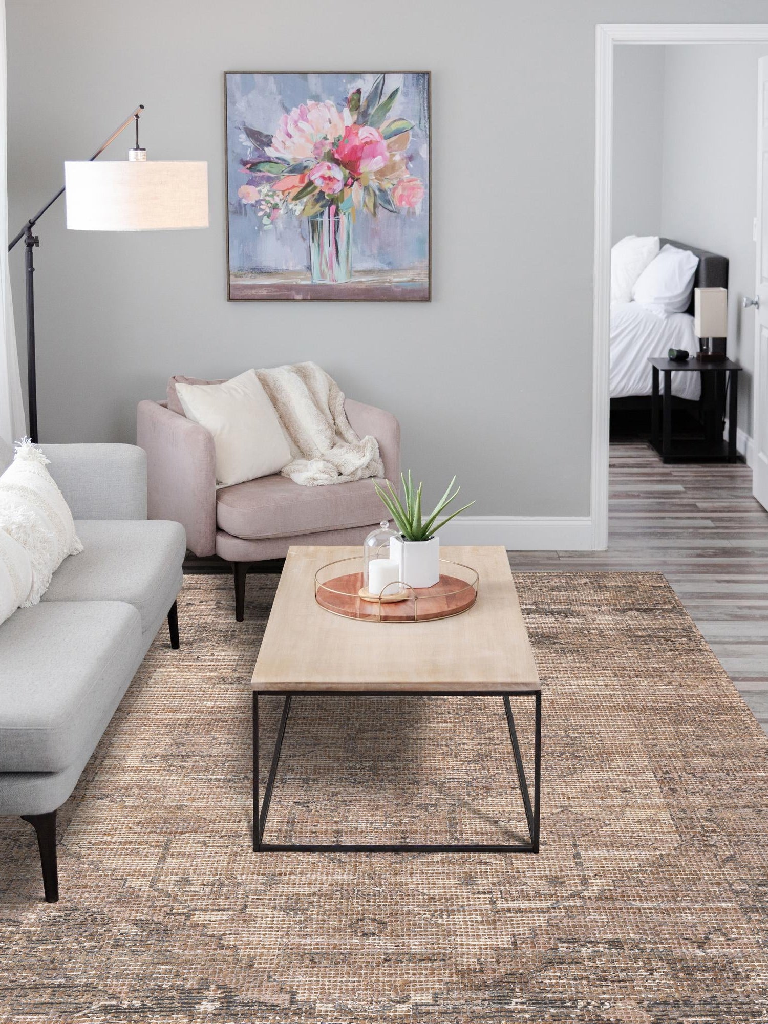 Natural 7' 10 x 10' Chenille Jute Rectangle Area Rug Vintage Distressed Boho All Natural Eco-Friendly Sustainable Carpet for Living Dining Office Dorm Rooms for Sale at Rug Engine