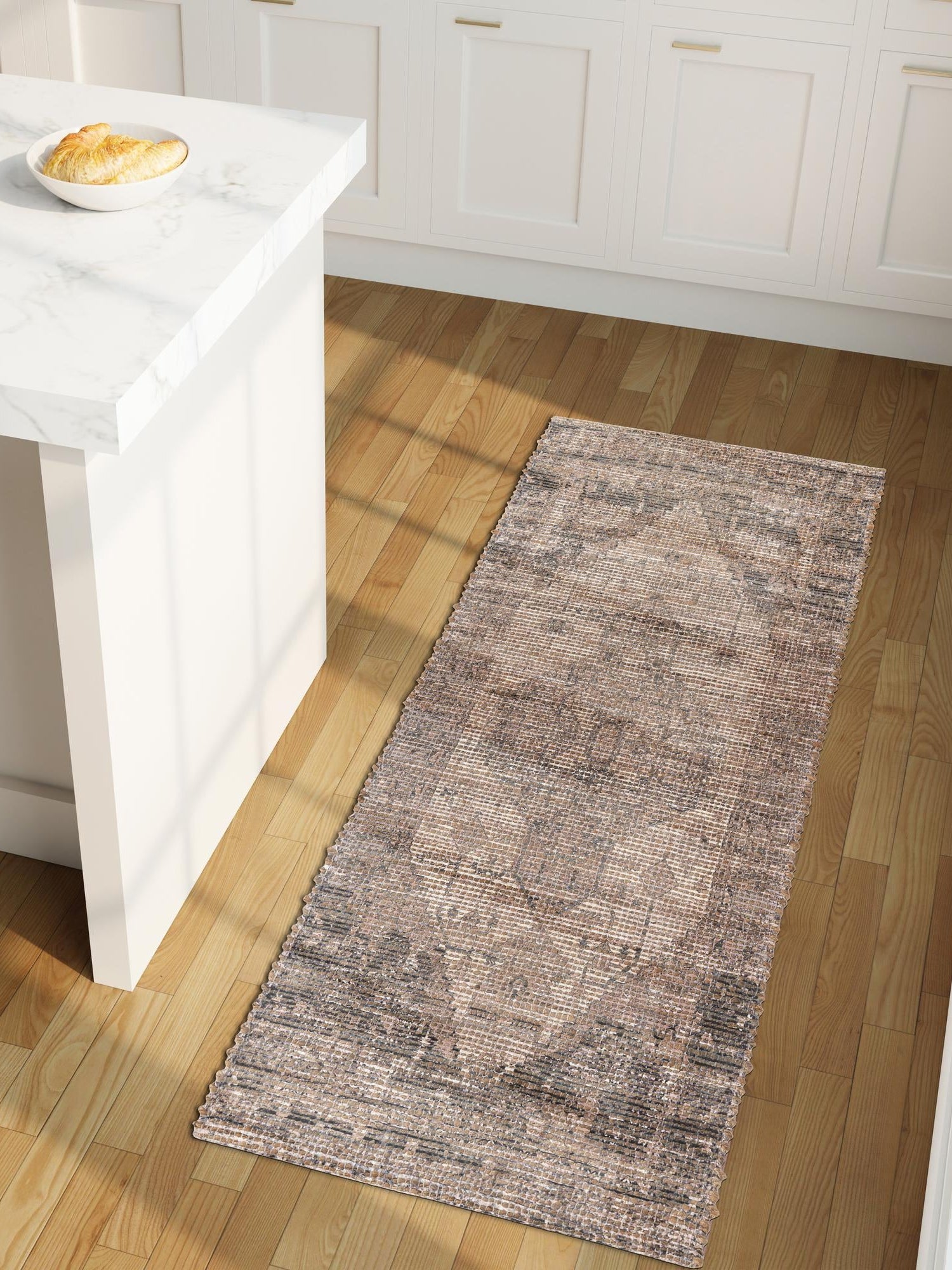 Natural 2' 2 x 6' 1 Chenille Jute Runner Area Rug Vintage Distressed Boho All Natural Eco-Friendly Sustainable Carpet for Living Dining Office Dorm Rooms for Sale at Rug Engine