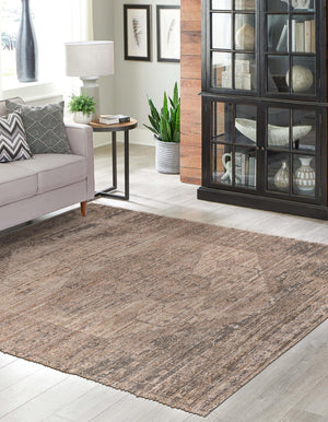Natural 7' 10 x 7' 10 Chenille Jute Square Area Rug Vintage Distressed Boho All Natural Eco-Friendly Sustainable Carpet for Living Dining Office Dorm Rooms for Sale at Rug Engine