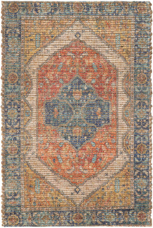 Orange Yellow 2' x 3' 1 Chenille Jute Rectangle Area Rug Vintage Distressed Boho All Natural Eco-Friendly Sustainable Carpet for Living Dining Office Dorm Rooms for Sale at Rug Engine