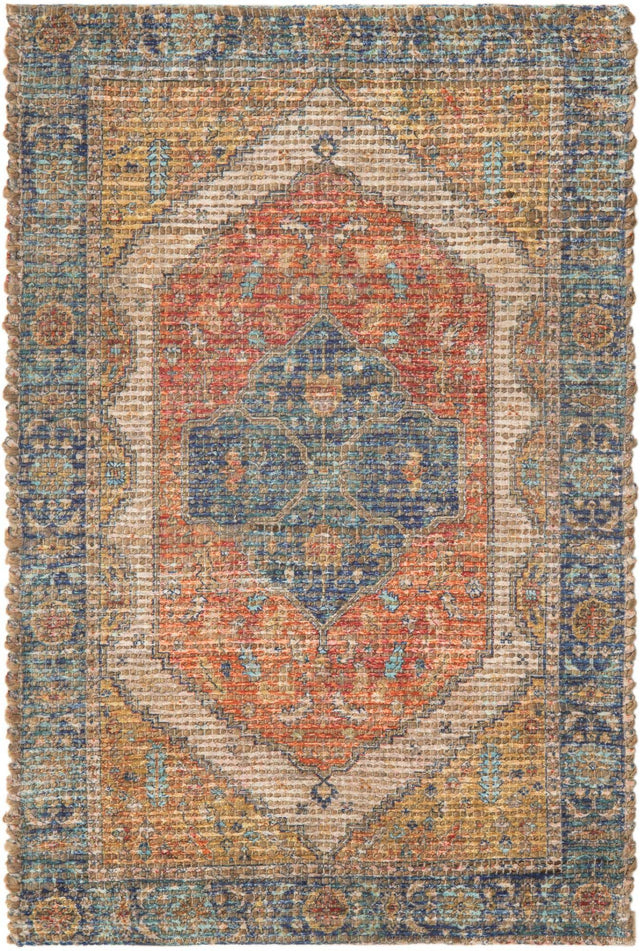 Orange Yellow 2' x 3' 1 Chenille Jute Rectangle Area Rug Vintage Distressed Boho All Natural Eco-Friendly Sustainable Carpet for Living Dining Office Dorm Rooms for Sale at Rug Engine