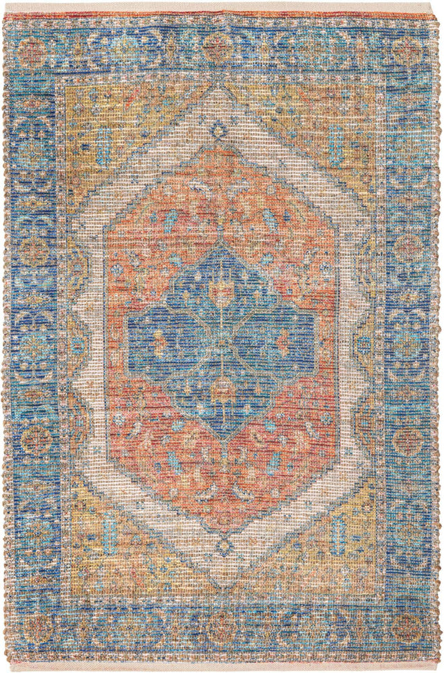 Orange Yellow 4' 1 x 6' 1 Chenille Jute Rectangle Area Rug Vintage Distressed Boho All Natural Eco-Friendly Sustainable Carpet for Living Dining Office Dorm Rooms for Sale at Rug Engine