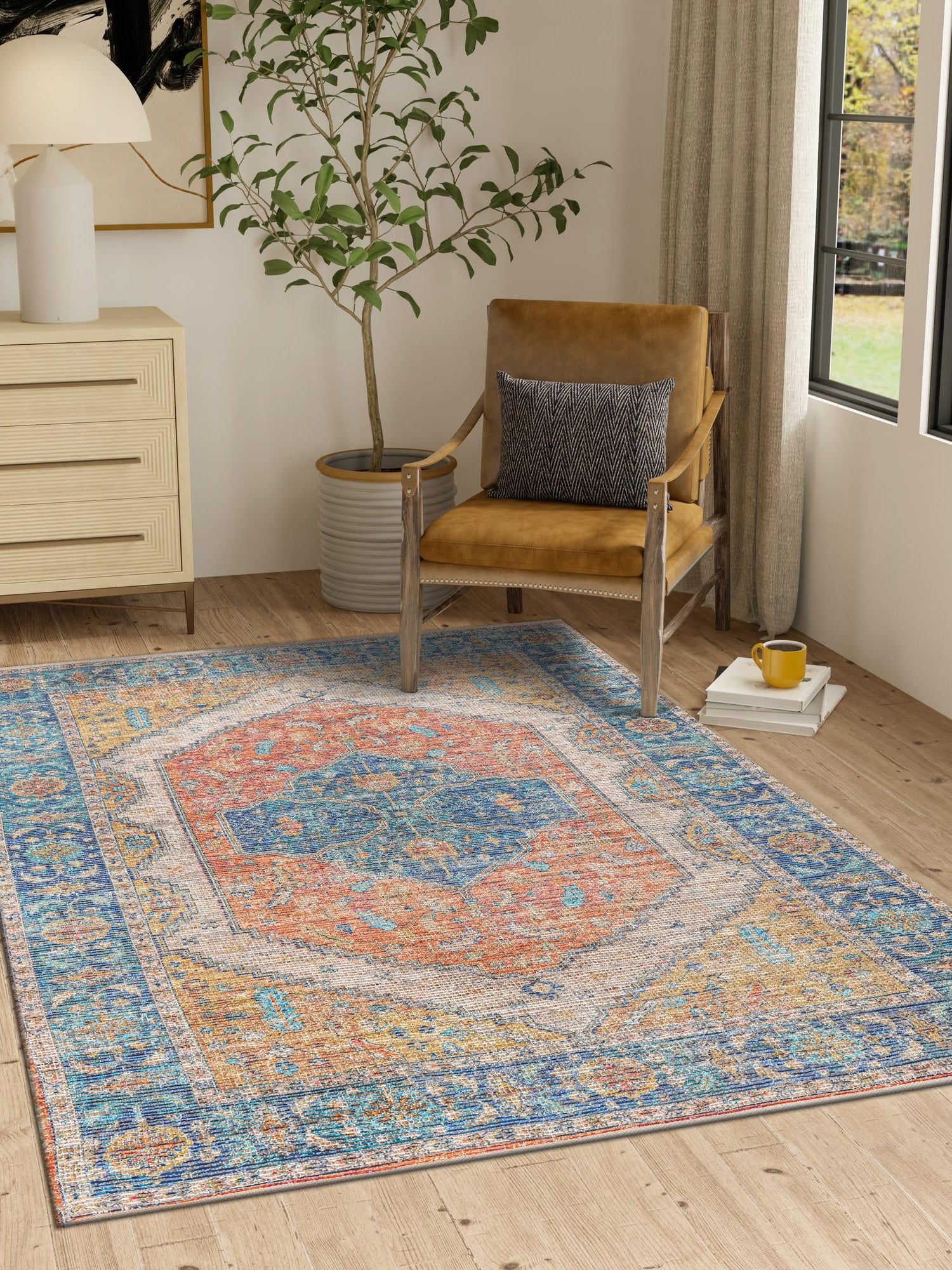 Orange Yellow 7' 10 x 10' Chenille Jute Rectangle Area Rug Vintage Distressed Boho All Natural Eco-Friendly Sustainable Carpet for Living Dining Office Dorm Rooms for Sale at Rug Engine