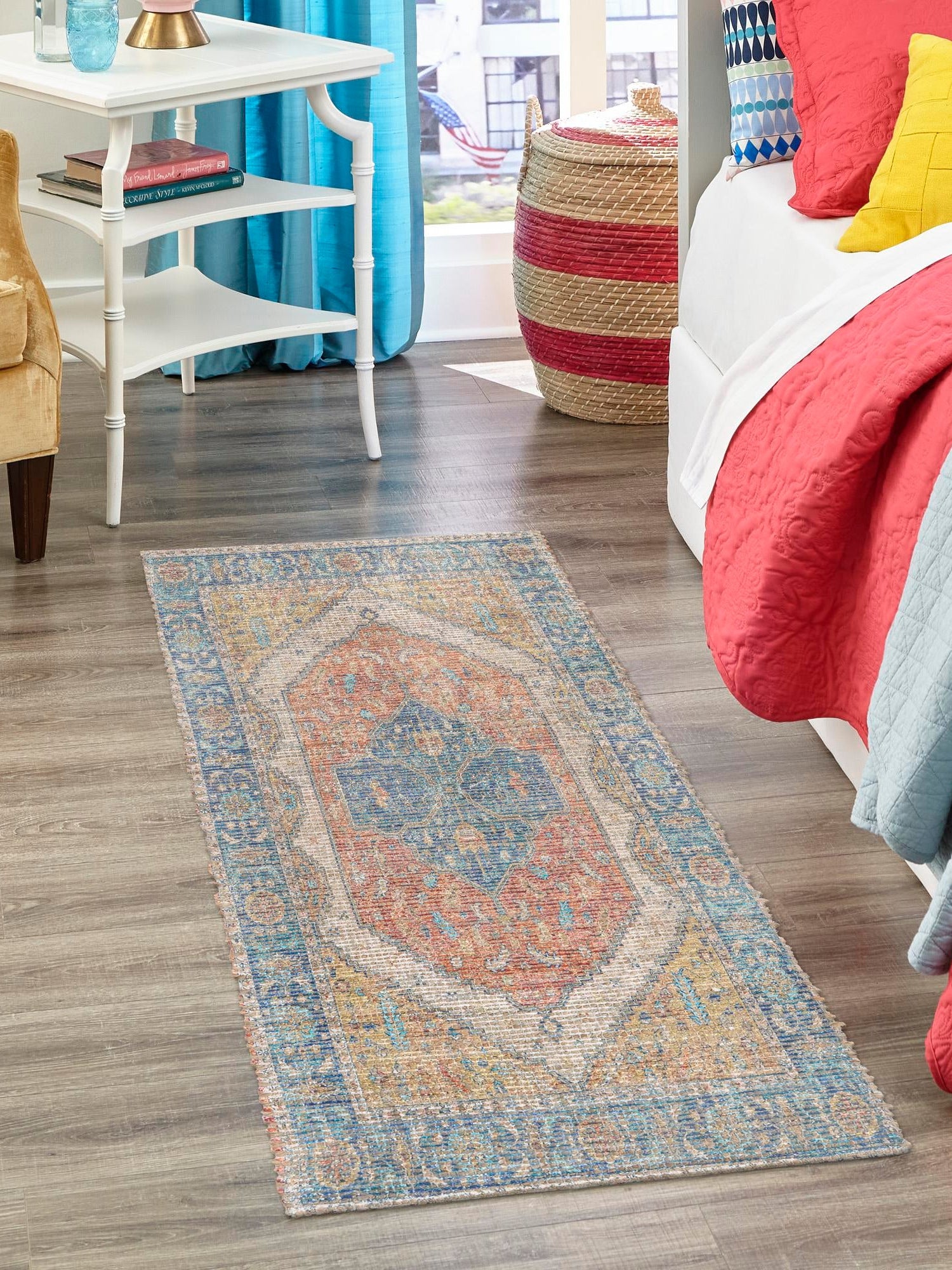 Orange Yellow 2' 2 x 8' Chenille Jute Runner Area Rug Vintage Distressed Boho All Natural Eco-Friendly Sustainable Carpet for Living Dining Office Dorm Rooms for Sale at Rug Engine
