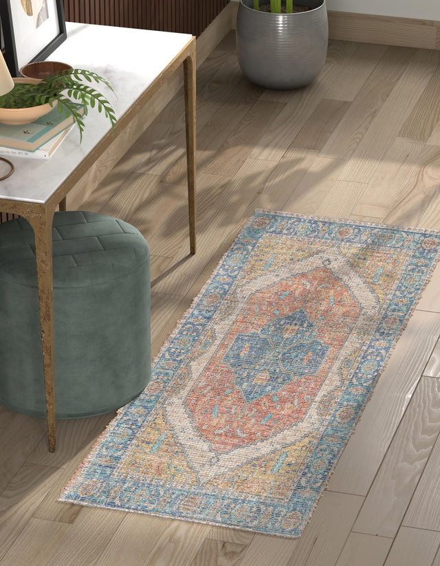 Orange Yellow 2' 2 x 8' Chenille Jute Runner Area Rug Vintage Distressed Boho All Natural Eco-Friendly Sustainable Carpet for Living Dining Office Dorm Rooms for Sale at Rug Engine