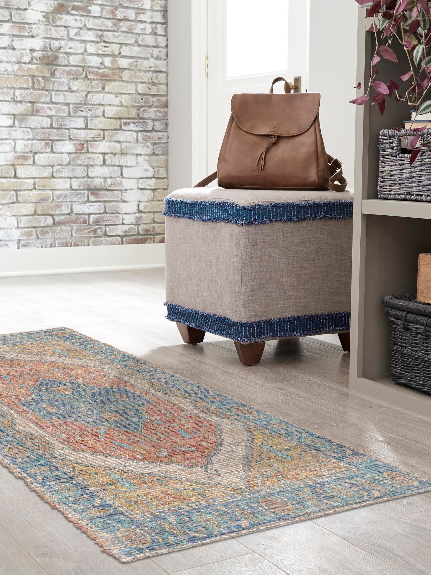 Orange Yellow 2' 2 x 8' Chenille Jute Runner Area Rug Vintage Distressed Boho All Natural Eco-Friendly Sustainable Carpet for Living Dining Office Dorm Rooms for Sale at Rug Engine