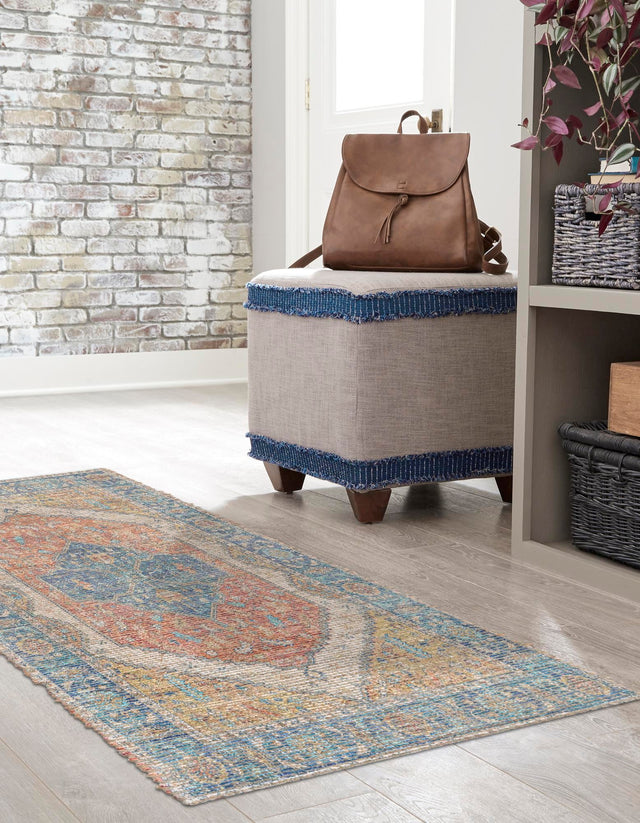 Orange Yellow 2' 2 x 8' Chenille Jute Runner Area Rug Vintage Distressed Boho All Natural Eco-Friendly Sustainable Carpet for Living Dining Office Dorm Rooms for Sale at Rug Engine